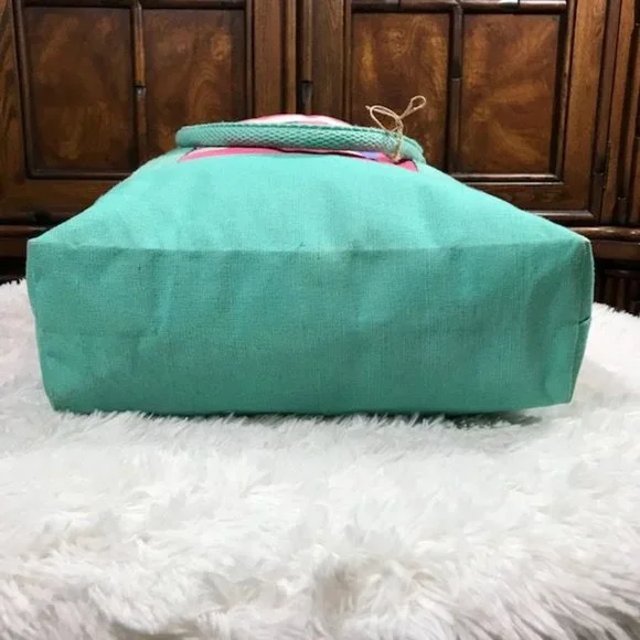Mud Pie Initial C Cabana Stripe Pink Aqua Periwinkle Canvas Tote - Picture 7 of 10